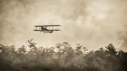 Foto op Canvas Wright Brothers biplane type B flying over Sebbarp, Sweden - Fokker D.VII World War I replica fighter in the air. Plane used for California rice seeding, Generative Ai © shehzad
