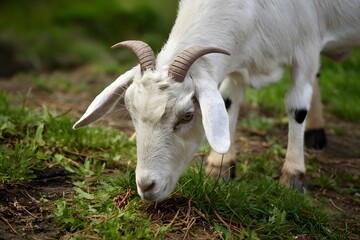 Obraz premium StockImage Close up portrait captures cute goat grazing outdoors