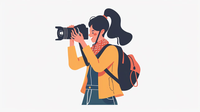 カメラを構える女性のイラスト