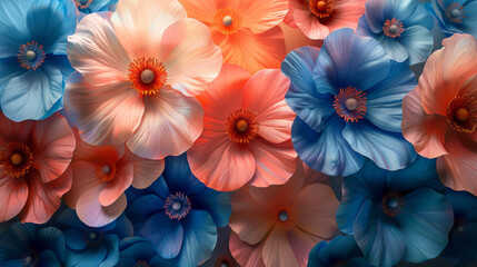 Seamless pattern of flowers with pink blue and orange background. Pink flowers background. Vector...