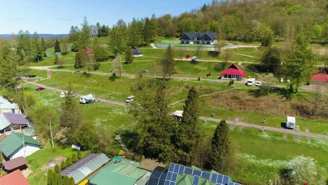 Campsite In Solina Aerial View Bieszczady Mountains Poland