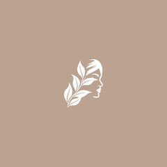 Line Art Natural Beauty woman face ecological leaf logo vector
