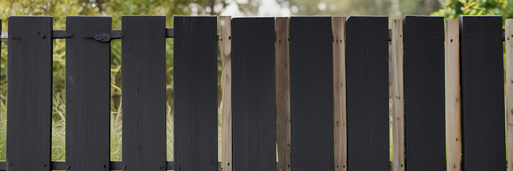 Black wooden fence closeup isolated for background or wallpaper banner, fence