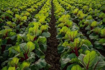 Vibrant field showcasing rows of thriving beetroot plants