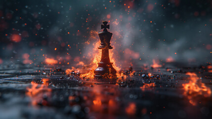 Enflamed Chess King Piece, Strategic Game’s Climax - obrazy, fototapety, plakaty