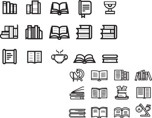 Set of Books thin line icons