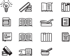 Set of Books thin line icons