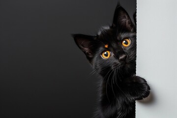 壁から覗く黒い子猫