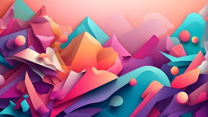 Geometric Designs in Vector Art, Abstract Origami Illustrations in 3D, Origami Hearts and Birds in Vector, Colorful Shapes for Business Concepts, Pink and Yellow Geometric Decorations