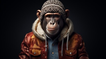 Fototapeta na wymiar View of funny monkey in human clothing