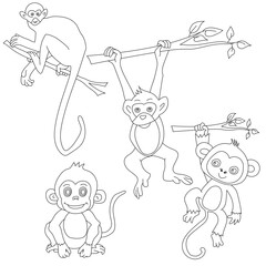 Fototapeta premium Monkey Clipart Set. Cartoon Wild Animals Clipart Set for Lovers of Wildlife.