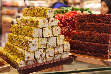 Turkish traditional sweet Turkish delight sold in the market