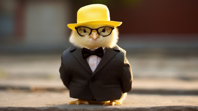 Baby chick dressed like the godfather