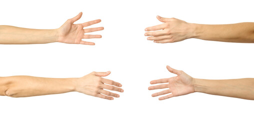 Giving a hand. Multiple images set of female caucasian hand with french manicure showing Giving a hand gesture