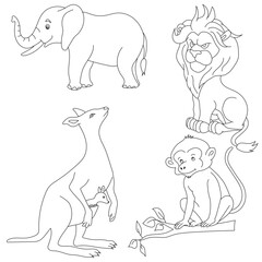 Cartoon Wild Animals Clipart Set for Lovers of Wildlife. lion, elephant, kangaroo, lion