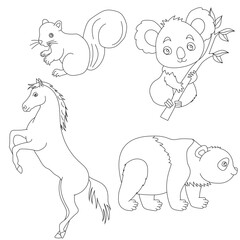 Cartoon Wild Animals Clipart Set for Lovers of Wildlife. koala, horse, panda, squirrel