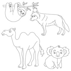 Cartoon Wild Animals Clipart Set for Lovers of Wildlife. sloth, wolf, camel, koala