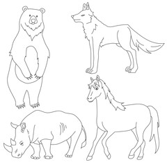 Cartoon Wild Animals Clipart Set for Lovers of Wildlife. wolf, panda, horse, rhino