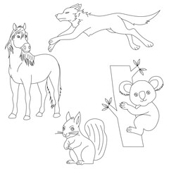 Cartoon Wild Animals Clipart Set for Lovers of Wildlife. wolf, horse, koala, squirrel
