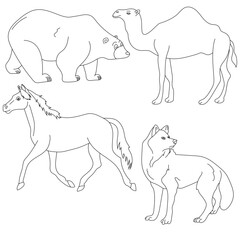 Cartoon Wild Animals Clipart Set for Lovers of Wildlife. bear, camel, horse, wolf