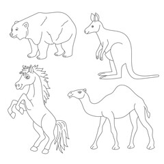 Cartoon Wild Animals Clipart Set for Lovers of Wildlife. bear, horse, camel, kangaroo