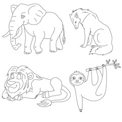 Cartoon Wild Animals Clipart Set for Lovers of Wildlife. elephant, wolf, sloth, lion