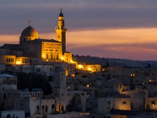 illustration of a sunset in the old city