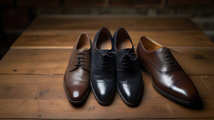 3 mens formal shoes sitting upside down on rustic table.  1st shoe has a leather sole.  2nd shoe has a dainite rubber sole and 3rd has a victory rubber sole