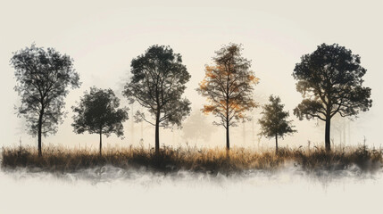 Fototapeta premium set of trees silhouette, retro images nature, vector illustration.