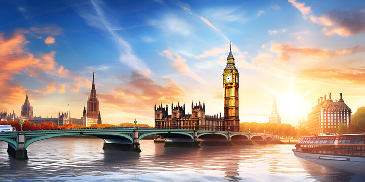 London city skyline with big ben and houses of parliament cityscape in uk with cloudy background
