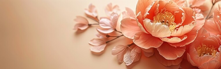 Minimalist Peachy Peony on Pastel Beige: Stylish Still Life Floral Composition