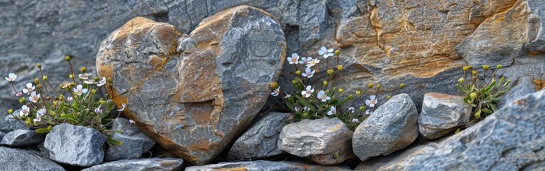 Heart on Stones with Daisy Flowers