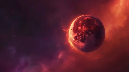 Obraz na płótnie Canvas Dramatic Blood Moon Eclipse Illuminating Celestial Awe and Cosmic Energy