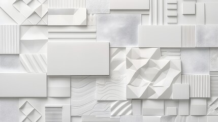 Subtle White Geometric Patterns Overlaying Matte White Background for Depth and Textural Simplicity