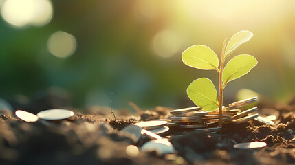 Money plant growing - investment concept - obrazy, fototapety, plakaty