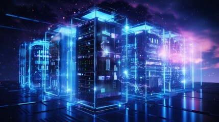 Fototapeta na wymiar Glowing futuristic digital design of a network server 
