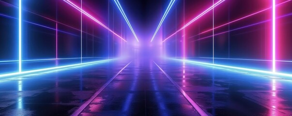 Futuristic cyberpunk neon deserted City Street at night
