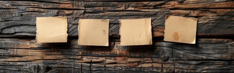 Three Note Cards on Wooden Background
