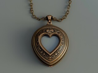 3D render style of heart locket necklace, isolated on gray background