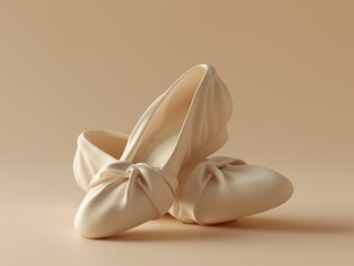 3D render clay style of a pair of ballet slippers, isolated on beige background