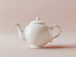 3D render style of white tea pot, isolated on light pink background