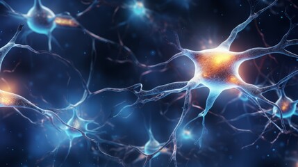 Nerve cells connect communicate Alzheimer disrupts synapses  - obrazy, fototapety, plakaty