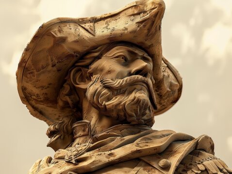 3D render clay style of a European conquistador with pirate hat