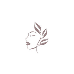 Beauty Woman Face with Leaf Logo Design for Spa.
