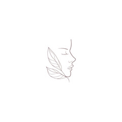 Beauty Woman Face with Leaf Logo Design for Spa.