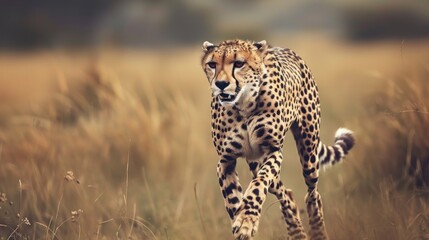 Obraz premium Cheetah running to chase prey in the savanna