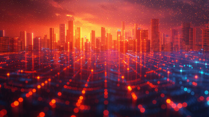 Fototapeta premium Smart city and abstract dot point connect with gradient line and aesthetic Intricate wave line design , big data connection technology concept.