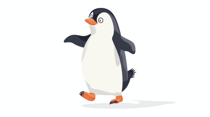 Dancing penguin cartoon flat isolated on white