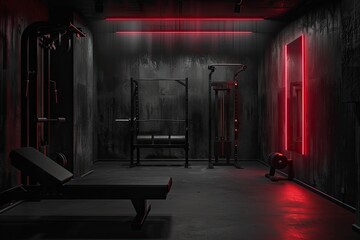 A loft-style gym with neon lighting. - obrazy, fototapety, plakaty