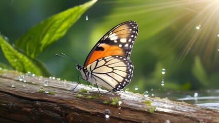 Fototapeta na wymiar Close shot of a butterfly standing on a tree trunk